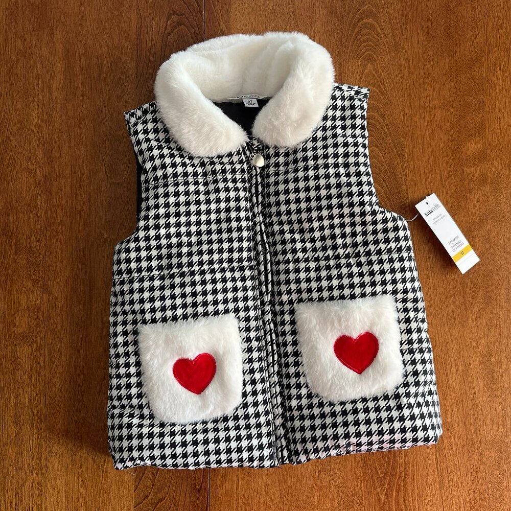 Kids HQ houndstooth heart vest 3T NWT